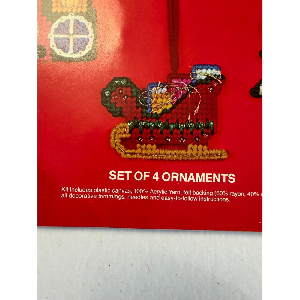 VTG Bucilla Needlepoint 4 Ornament Kit DIY Christmas Crafts Plastic Canvas Open - Picture 10 of 14